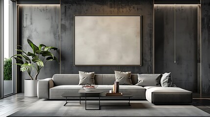 Mockup poster frame on the wall of living room luxurious apartment background with contemporary design modern interior design