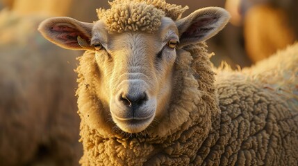 A sheep with a cough and runny nose, displaying symptoms of respiratory illness. Its wool appears unkempt - obrazy, fototapety, plakaty