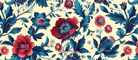 Fotobehang Vintage floral pattern with intricate botanical design © Vusal