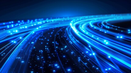 Futuristic blue light streak background: fiber optic speed lines for 5g/6g tech, high-speed internet abstract vector design