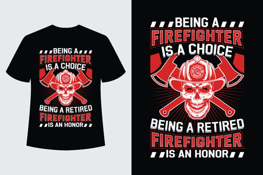 Firefighter colorful label template with fireman skull in helmet and crossed axes
