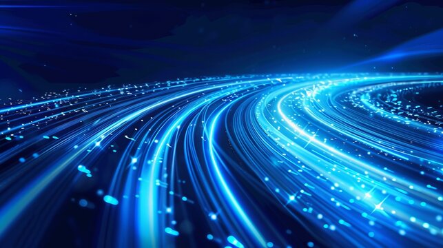 Futuristic blue light streak background: fiber optic speed lines for 5g/6g tech, high-speed internet abstract vector design