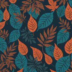 Naklejka na ściany i meble Tropical leaves. Seamless cute pattern with beautiful plants for decorative textiles, fashion fabrics 