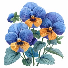 Flat Design, Beautiful Pansy Flower Illustration, Vector Style.