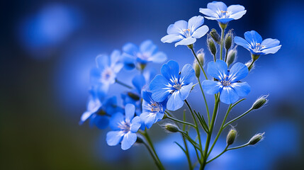 Bright blue flowers stand out against a soft-focus blue background