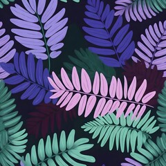 Fototapeta na wymiar Tropical leaves. Seamless cute pattern with beautiful plants for decorative textiles, fashion fabrics 