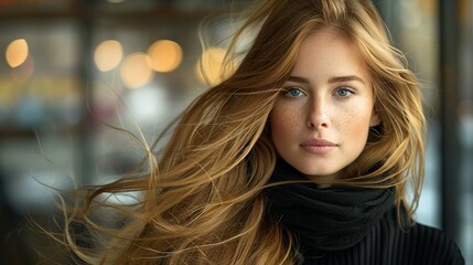 Beautiful woman with long healthy hair. Trendy elegant color.