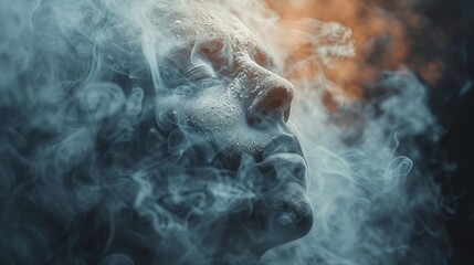 Person's body turning into smoke indicates poor air intake or smoking - obrazy, fototapety, plakaty