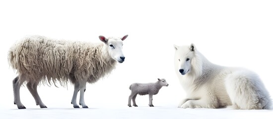 Wolf in a flock of sheep with wool clothing. Deceptive Predator Wolf in Sheep's Apparel
