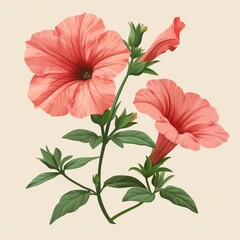 Obraz premium Flat Design, Beautiful Petunia Flower Illustration, Vector Style.