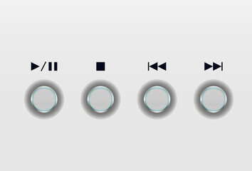 Music control panel with steel buttons. Play and Pause and Track Skip button of a CD player.