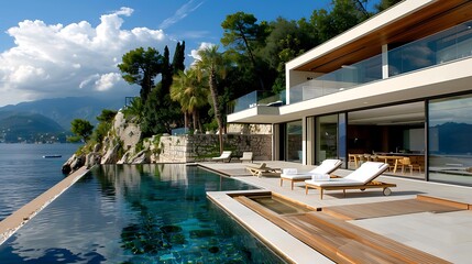 Fototapeta premium Modern luxury holiday villa at seaside