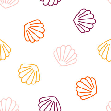 Seamless pattern with colorful outline seashell