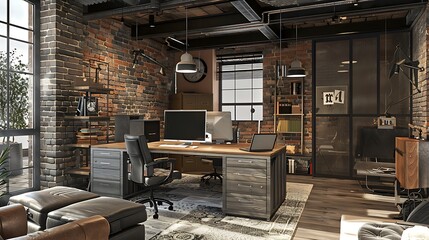 Modern office interior in loft industrial style