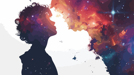 A person silhouetted against a vibrant cosmic backdrop