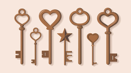 A set of forged door keys in the shape of a heart