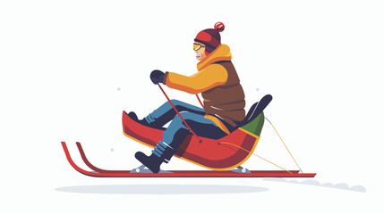 Man on sled extreme sport flat cartoon 