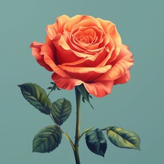 Flat Design, Beautiful Rose Flower Illustration, Vector Style.