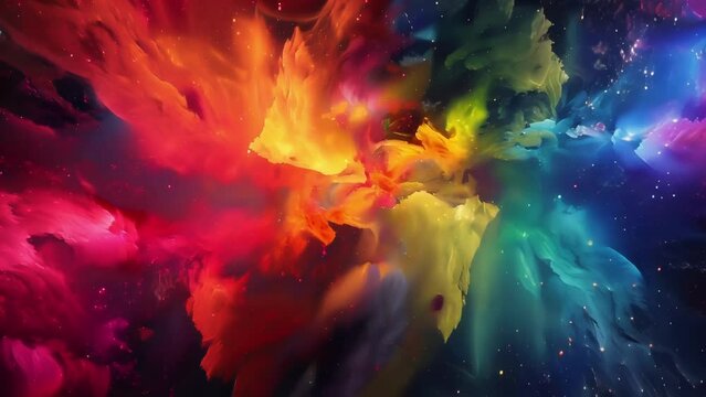 Bright and varied colors collide and explode creating an otherworldly and psychedelic display.