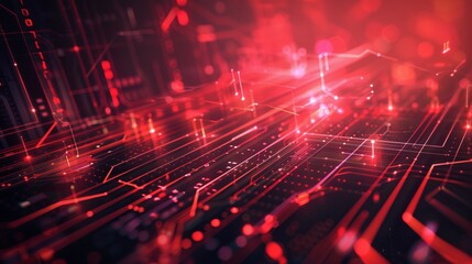 Futuristic red glowing lines: abstract tech background