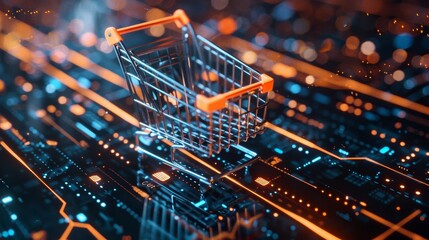 Shopping cart with digital online shopping e - commerce 