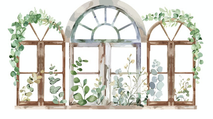 Botanical rustic window watercolor Flat vector 