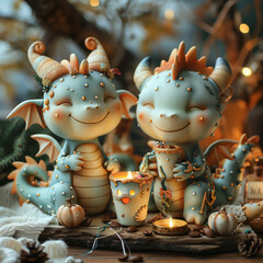 Little dragons set. Funny fantasy characters, isolated on white background. Vector cartoon colorful icons