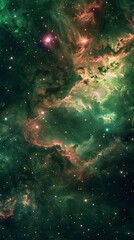 A vibrant space filled with green and red stars in a galaxy-themed backdrop, background, wallpaper