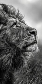 intense black and white wildlife photography of a lion