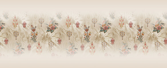 Scarf pattern design with watercolor flowers, cream background, effect