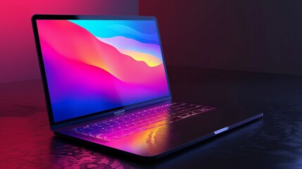 Vibrant abstract laptop display on dark background - technology concept