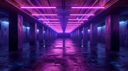 Glimmering neon spectacle: futuristic laser show in darkened club with retro vibes - 3d render