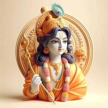 AI generated or 3D illustrated image of Hindu God Lord Krishna's raas leela in Vrindavan garden, India