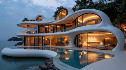 Modern Luxury Villa with Infinity Pool at Twilight