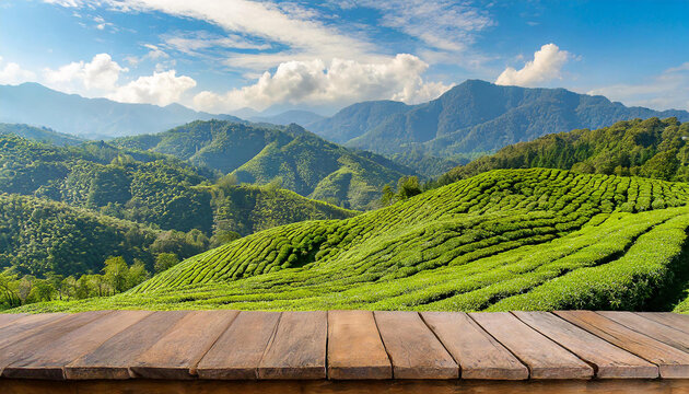 green valley in the mountains green tea plantation