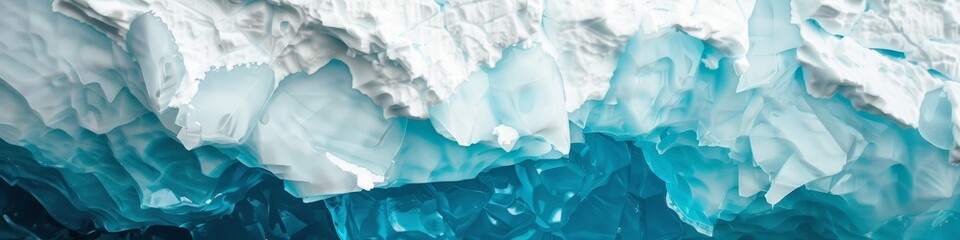 A large iceberg is melting in the water, creating a dramatic scene as it gradually breaks down and disintegrates due to rising temperatures, background, wallpaper, banner - obrazy, fototapety, plakaty