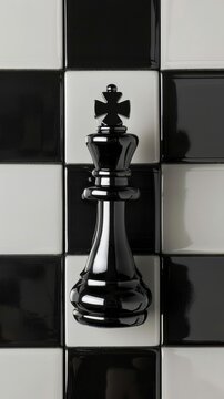 Black and white chess piece on a black and white checkered wall, background, wallpaper