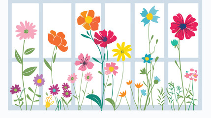 Flowers on the windowsil Flat vector isolated on white