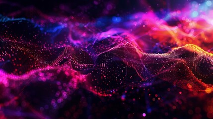 Vibrant abstract music background with colorful plexus effect, dynamic particles, and...