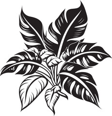 Obraz premium Jungle Canopy Chic Grand Leaves with Black Emblematic Logo Tropical Leaf Serenity Large Foliage, Black Vector Emblem
