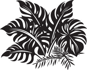 Jungle Canopy Majesty Large Tropical Leaves, Vector Emblematic Logo Tropical Leaf Harmony Big Leaves with Black Iconic Emblem