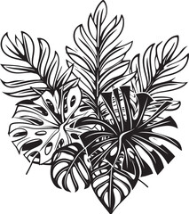 Palm Panache Large Tropical Leaves, Black Logo Tropical Retreat Oversized Foliage, Iconic Vector Symbol - obrazy, fototapety, plakaty