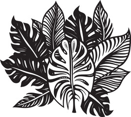 Palm Canopy Couture Large Tropical Leaves, Black Logo Tropical Leaf Majesty Oversized Leaves, Vector Emblem Design