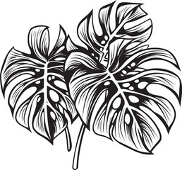 Tropical Oasis Large Foliage with Black Vector Design Exotic Paradise Oversized Tropical Leaves, Emblematic Icon