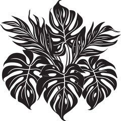 Exotic Paradise Oversized Tropical Leaves, Emblematic Icon Jungle Tranquility Large Tropical Leaves, Black Vector Symbol