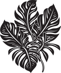 Tropical Leaf Majesty Big Leaves with Striking Logo Design Palm Paradise Panache Large Tropical Leaves, Black Vector Symbol - obrazy, fototapety, plakaty
