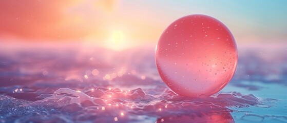 Bladder resembling a water balloon, sunrise lighting, clear blue sky, highangle, joyful colors , 3D render