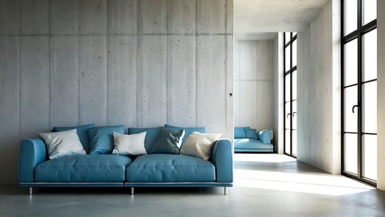 Elegant Blue Sofa in Minimalist Grey Interior