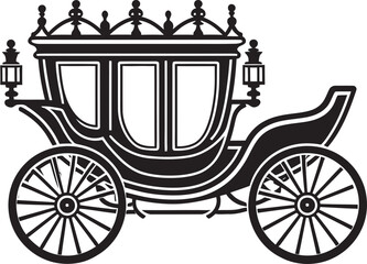Fototapeta na wymiar Noble Bridal Carriage Royal Carriage with Emblematic Symbol Grandiose Nuptial Transport Majestic Logo in Black Vector