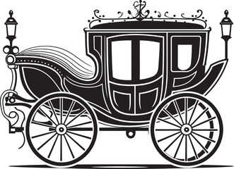 Fototapeta na wymiar Noble Wedding Journey Majestic Emblem for Wedding Majesty Grandiose Marriage Wheels Royal Carriage Black Icon